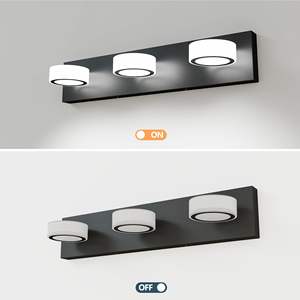 21-Inch <b>LED</b> Vanity <b>Light</b> <b>White</b> Round Acrylic 3-<b>Light</b> Bathroom Wall Fixture with Black Base - Product Image 5