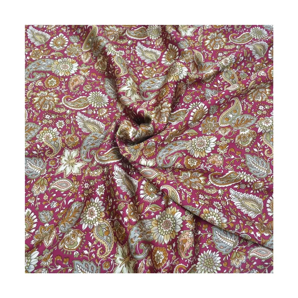 Tela estampada de seda satinada 100% de Jaipur Sanganer tela estampada para coser telas artesanales impresiones de diseñador