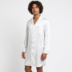 Silk Satin Long Sleeve <b>Nightshirt</b> Dress <b>Men</b> Button Up Turn Down Collar Satin Long Shirt <b>Men's</b> - Product Image 6