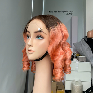 Super Quality 100% Virgin Vietnamese Hair <b>Wig</b> Bouncy Curly Super Double Drawn Ombre Pink Color Wholesale Priced - Product Image 1