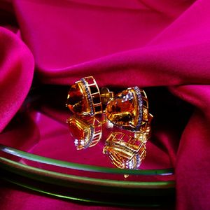 Triangle Cut Topaz <b>Stud</b> Earrings 18K Gold Filled Bezel Setting Women's Luxury Geometric Party Jewelry - Product Image 6