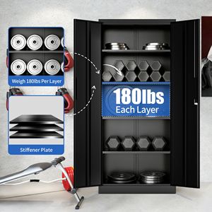 72" <b>Tall</b> <b>Metal</b> Garage Storage <b>Cabinet</b> Black Locking Tool <b>Cabinet</b> with 4 Shelves - Product Image 5