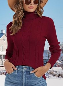 Women <b>Cable</b> <b>Knit</b> Turtleneck Sweater Ribbed High Neck Long Sleeve Pullover Knitwear Casual Winter <b>Jumper</b> Wholesale - Product Image 3