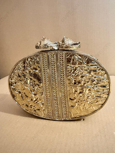 Brass Seashell <b>Clutch</b> | Handmade Classic Beading Sculpted Shell Luxury Metallic Pearl Fashion Bridal <b>Wedding</b> Evening Purse - Product Image 5
