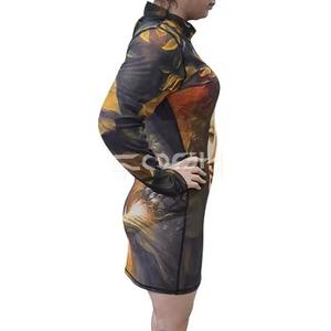 Vestido de malla con estampado de pintura artística renacentista, cuello alto, manga larga, ajustado, para fiesta, mini vestido - Product Image 4