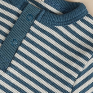 Body à manches longues en bambou bio élasthanne de qualité supérieure Teal Stripe Baby Clothing - Product Image 3