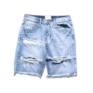 RELEVO INDUSTRY Short en jean taille mi-haute délavé à l'acide avec rivets et détails croisés, coupe droite, style décontracté d'été, séchage rapide, 100% coton - Product Image 1