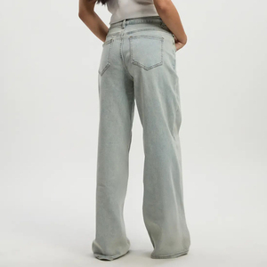 Jean en denim décontracté pour femme, taille haute, coupe droite, jambe large, couleur unie, respirant, écologique, séchage rapide, longueur complète, style ample - Product Image 2