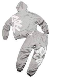 American Trendy Brand Solid Hooded Sweatshirt Sweatpants Set Men's Loose Casual Sportswear 2pcs Set Winter 100% Cotton Fleece - Product Image 3