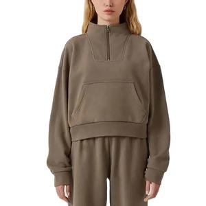 Sudadera de algodón personalizada para mujer 2023 OEM cuello redondo media cremallera pulóver con logotipo bordado colección de invierno de talla grande de otoño - Product Image 1