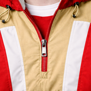 <b>Men's</b> Red Yellow White Color Block Hooded <b>Half</b>-<b>Zip</b> Bomber <b>Jacket</b> Front Pocket Custom Logo Printing Waterproof Windproof Winter - Product Image 4