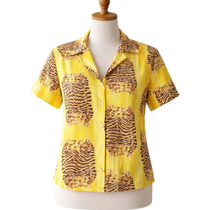 Conjunto de Pijama de Seda Satinada con Estampado de Tigre para Mujer, Manga Corta, Rayas Amarillas, Ropa de Dormir de Verano, Pieza Maestra - Product Image 1