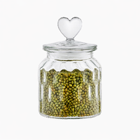 Frasco de Vidrio Grabado Personalizado de 650ml, 950ml, 1350ml con Tapa en Forma de Corazón, Frasco de Vidrio para Alimentos Secos, Suministro de Fábrica OEM