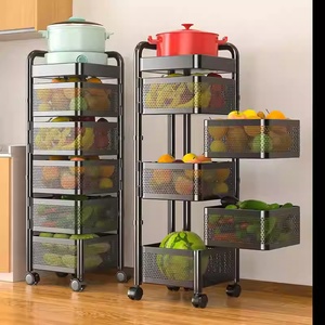 <b>Rotating</b> Metal <b>Storage</b> Organizer Cart for Kitchen | Movable Folding <b>Rack</b> | Lightweight Design | OEM ODM Manufacturer EDPRMS000 - Product Image 3
