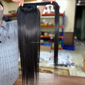 Produits capillaires vietnamiens naturels très demandés : Queue de cheval lisse et droite, cheveux humains, longue queue de cheval bouclée style pixie, personnalisable - Product Image 1