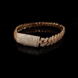 Pulsera de eslabones cubanos estilo hip hop con incrustaciones de moissanita incolora en tono a oro amarillo de 14k sobre plata 925, pulsera de dos filas de diamantes. - Product Image 5