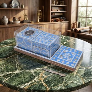 Petits cadeaux religieux : Ensemble brûleur de Bakhoor avec coquille incrustée, plateau et couvercle en acrylique, fait main, écologique, pour l'Aïd 2026 - Product Image 1