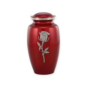 Elegant <b>Red</b> Rose Cremation Urn with Silver Floral Inlay for Elegant Adult Ashes Memorial Storage - Product Image 1