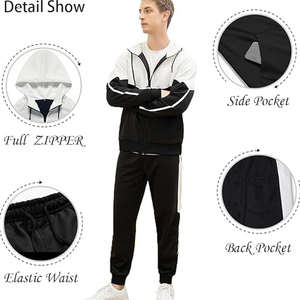 Conjunto Deportivo de Invierno para Hombre con Capucha y Bloques de Color, Sudadera con Cremallera Completa y Pantalones Jogger, Ropa Deportiva Casual para Gimnasio y Running - Product Image 3