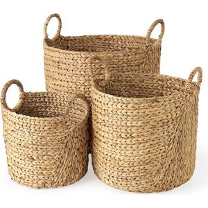 <b>Stackable</b> Round Cross Woven Water Hyacinth Basket Blanket Towel <b>Storage</b> <b>Container</b> - Product Image 1