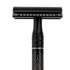 Rasoir de sécurité à double lame noire avec design de manche géométrique pour le rasage du visage des hommes, lames en acier inoxydable, manche en plastique - Product Image 5
