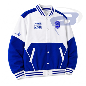 เสื้อแจ็คเก็ตวาร์ซิตี้ Zeta Phi Beta ZPB สีน้ำเงินขาว แบบตัวอักษรกรีก ปักลายสไตล์วิทยาลัย สำหรับผู้หญิง - Product Image 2