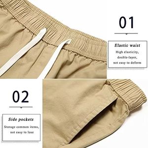 Shorts cargo pour homme, couleur unie, taille à cordon de serrage, multi-poches, shorts décontractés streetwear, respirants, 100% coton, shorts cargo pour homme - Product Image 5