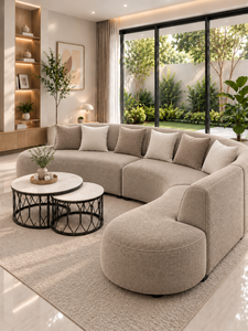 Sofá Esmeralda Moderno Minimalista Sudut Luna Taupe con Brazos Curvos, Juego de Sofás de Tela Premium Ecológica para Sala de Estar y Apartamento - Product Image 4