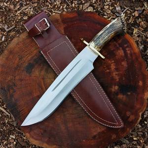 Cuchillo Bowie de Caza Hecho a Mano de Acero de Alto Carbono con Mango de Cuerno de Ciervo, Espiga Completa, Venta al por Mayor Directa de Fábrica OEM, Regalo para Camping y Actividades al Aire Libre - Product Image 1