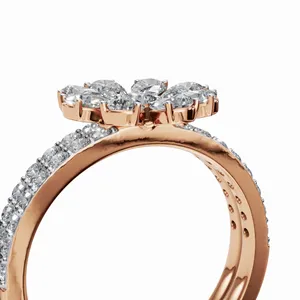 Anillo de Diamantes Cultivados en Laboratorio con Corte Redondo y en Forma de Pera, Diseño Floral, con 37 Diamantes, Certificado IGI, Claridad VVS, Oro de 10/14/18 Quilates - Product Image 3