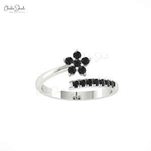Produit phare : Bague de mariage minimaliste en or massif 14K, 0,32 CTW, diamant noir véritable, design étoile ouverte, pour soirée, vente en gros - Product Image 3