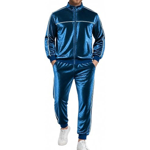 Men's Winter <b>Velour</b> <b>Tracksuit</b> Color Block Lapel Casual Full Zip Sports Sets Relaxed Fit Thick Comfy Classic Sweatsuit - Product Image 1