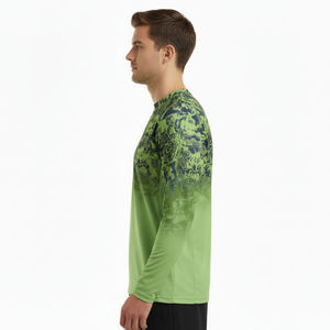 T-shirt de performance à manches longues pour homme, vert et bleu, séchage rapide, respirant, décontracté, col rond, tricoté en coton/bambou, coupe classique - Product Image 3