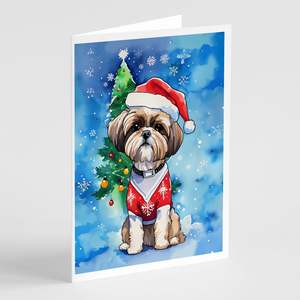Cartes de vœux de Noël Shih Tzu fantaisistes Lot de 8 cartes vierges A7 de taille 5x7 avec enveloppes - Product Image 1