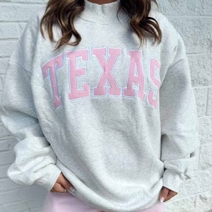 Texas Factory Custom Crew <b>Neck</b> <b>Mock</b> <b>Neck</b> Sweatshirt Women Men Ladies Unisex Chenille Letter Polka Dot Gingham Patch - Product Image 1