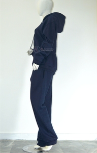 Ensemble de survêtement unisexe bleu marine à capuche avec cordon de serrage, respirant, séchage rapide, couleur unie, en coton biologique, pour adulte - Product Image 2