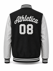 Veste universitaire unisexe noire avec broderie de la lettre A sur les manches, style streetwear, col rabattu, coupe classique, vêtement d'hiver - Product Image 4