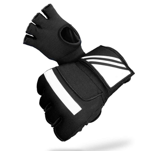 Half Finger Training Gloves Black With Reflective Stripes Velcro Closure For Martial Arts and Boxing Inner Gloves - Product Image 1