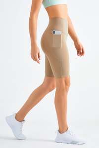 Shorts de sport d'été taille haute pour femmes, personnalisables en gros, élastiques, pour yoga, course et fitness, effet push-up, couleur unie - Product Image 3