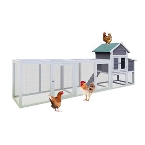 Grande Gabbia per Animali Domestici in Legno Grigio da 122 Pollici, Pollaio con Cassetta per Nidificazione per Conigli da Giardino - Product Image 1
