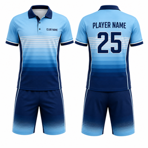 Ensemble polo et short de golf pour femme, bleu dégradé, respirant, en spandex/coton, taille élastique, impression par sublimation, logo avant, style sportif - Product Image 1
