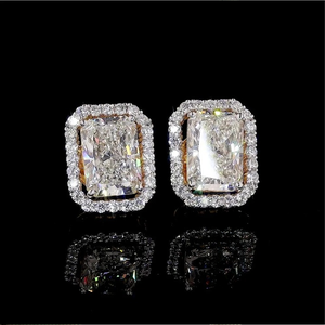 Nouvelles boucles d'oreilles clous modernes en diamant de laboratoire taille radiant avec halo, certifiées IGI, clarté VVS-VS, or 10/14/18 carats, pour femme, mariage et soirée - Product Image 1