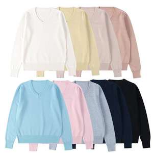 Uniformes scolaires personnalisés à manches longues et col en V pour enfants, pull à manches longues, hauts d'été, uniformes scolaires pour enfants - Product Image 4