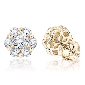 EtherStar 1.00ct Lab Grown Diamond Baguette Cut Flower Cluster Stud <b>Earrings</b> Gold Floral Rosette Screw <b>Back</b> IGI Certified Luxury - Product Image 3