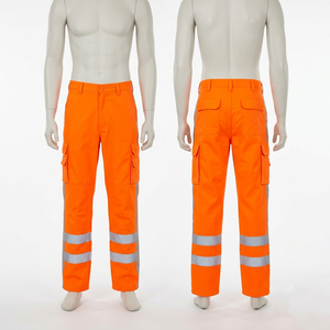 Men Womens Safety <b>Work</b> <b>Pant</b> Corduroy Acid 240 GSM Premium Polyester Neon Yellow Reflective Leg Panels Custom Logo Print - Product Image 2
