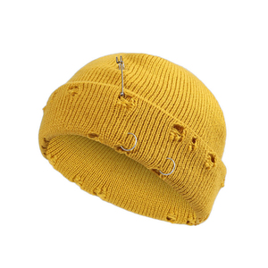 Bonnet tricoté unisexe avec rivets métalliques et épingles, style punk, casquette d'hiver noire unie, 56-58 cm, décontracté pour adultes - Product Image 5