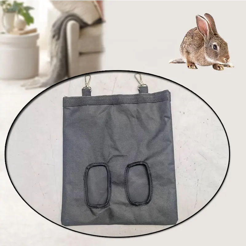 Oxford Fabric Rabbit Hay Feeder Bag for Cage Guinea Pig Timothy Hay Storage Hanging Bag Less Waste for Bunny 2 Holes 3 Holes