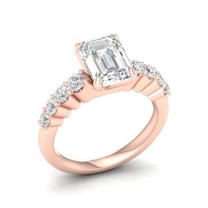 <b>Emerald</b> Cut Lab Grown Diamond IGI Certi Engagement <b>Ring</b> with Round Side Diamonds in 10K 14K 18K Gold 925 935 <b>Silver</b> - Product Image 3