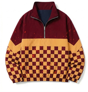 Sudadera de Forro Polar Personalizada para Hombre con Cierre de Cremallera, Diseño a Cuadros en Bloques de Color, Cuello Alto, Estilo Casual Urbano - Product Image 4