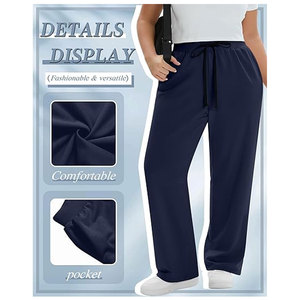 กางเกงวอร์มโยคะไซส์ใหญ่สำหรับผู้หญิง กางเกงลำลองมีเชือกผูกเอว มีกระเป๋า ทรงหลวมใส่สบาย กางเกงออกกำลังกาย ขาเปิด ทรงลำลอง - Product Image 2